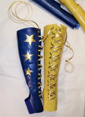 2 Tone Aerial boots w/ FRONT Lacing- Yellow/Blue   3 Gold Stars   ZIPS