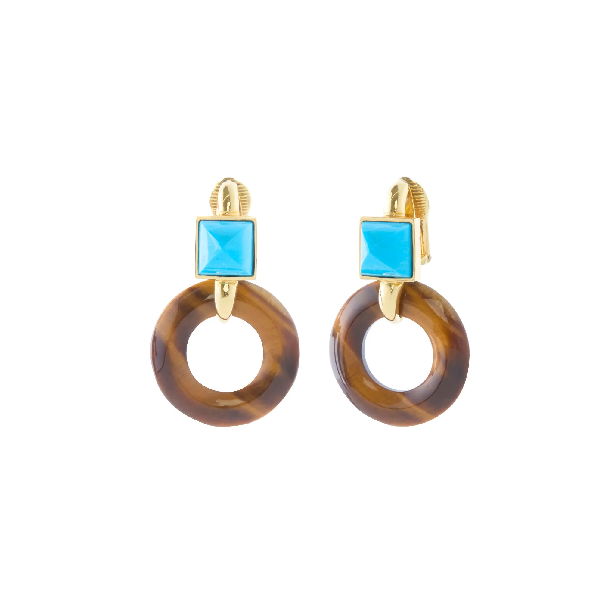 Aldo Cipullo Hoop Earrings - Tiger's Eye and Turquoise