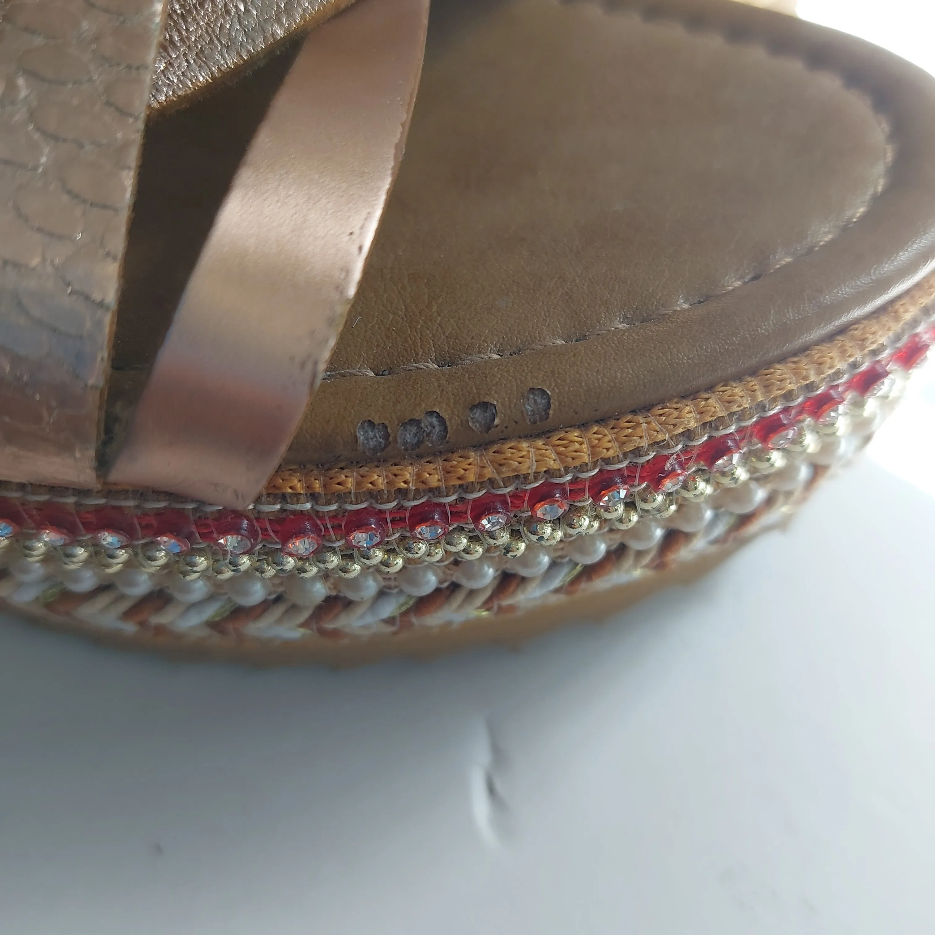 ALDO Tan and Jute Beaded Wedges | Pre Loved |