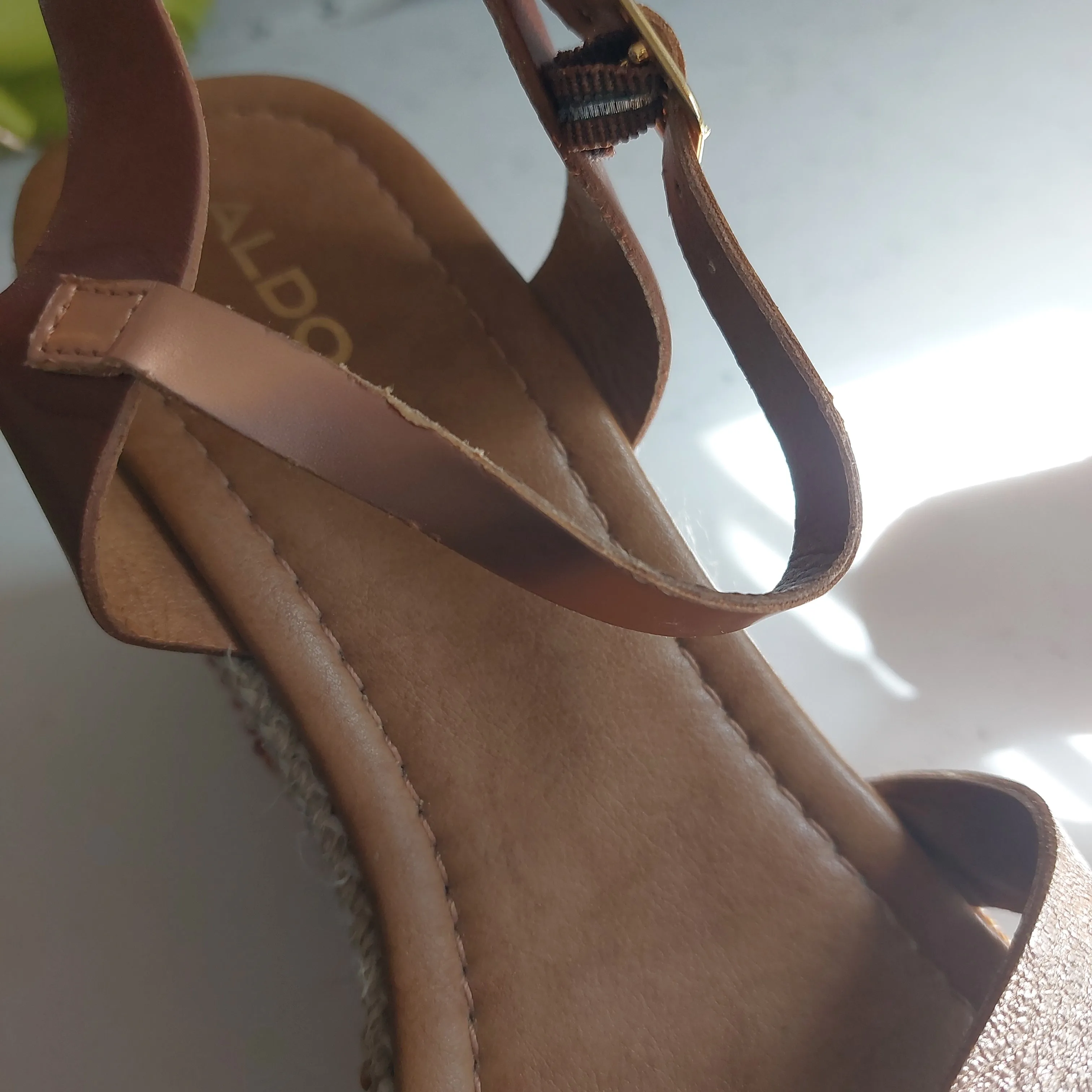 ALDO Tan and Jute Beaded Wedges | Pre Loved |