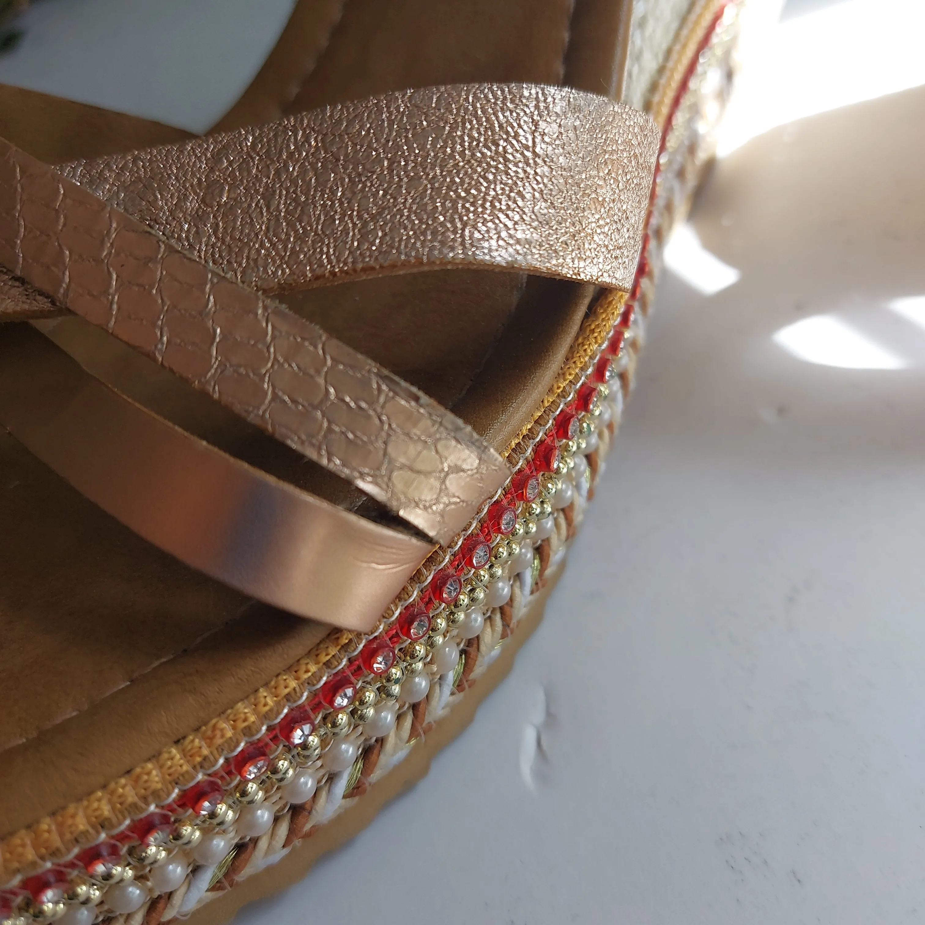 ALDO Tan and Jute Beaded Wedges | Pre Loved |