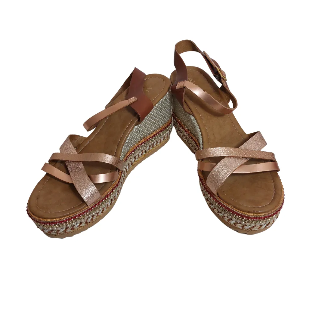 ALDO Tan and Jute Beaded Wedges | Pre Loved |