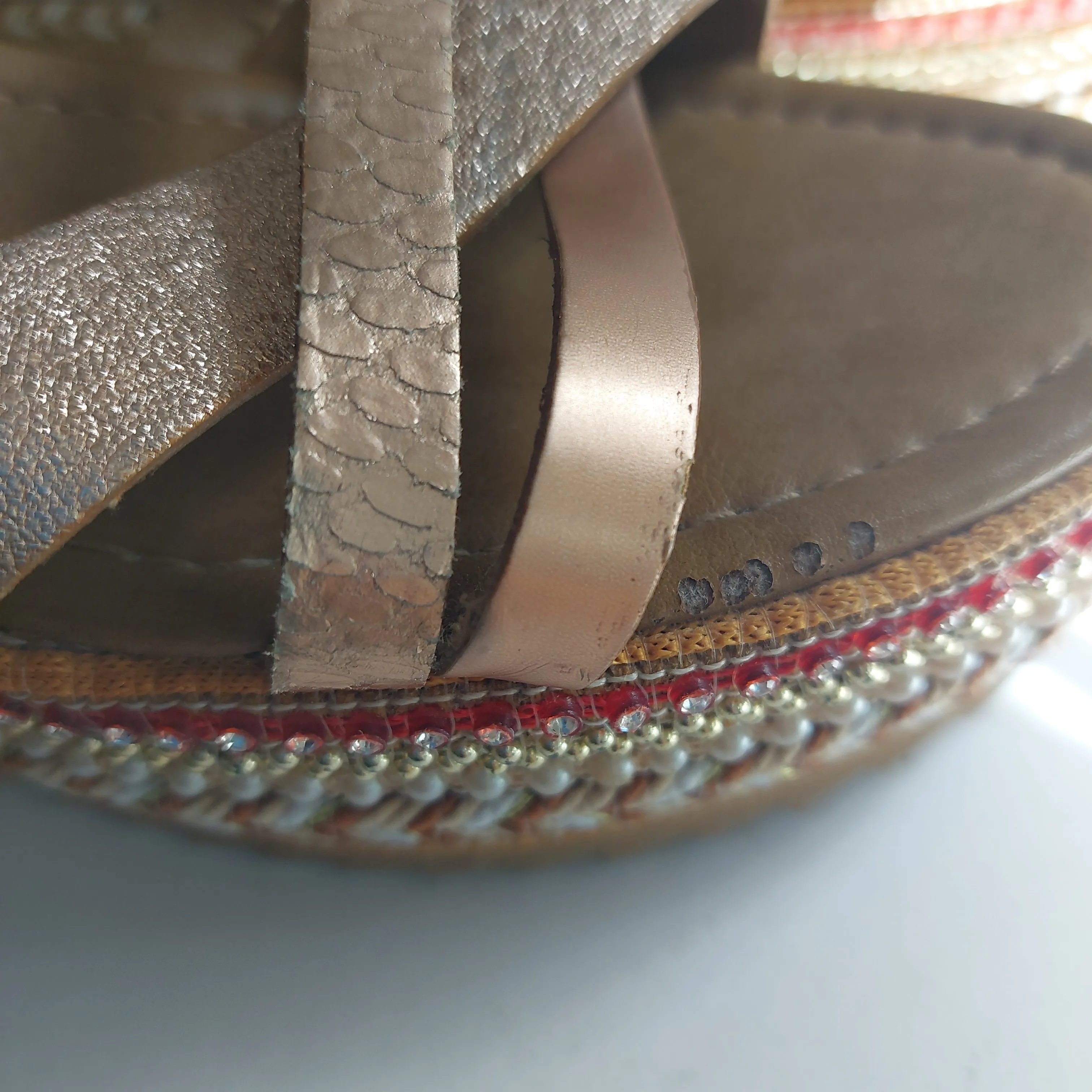 ALDO Tan and Jute Beaded Wedges | Pre Loved |