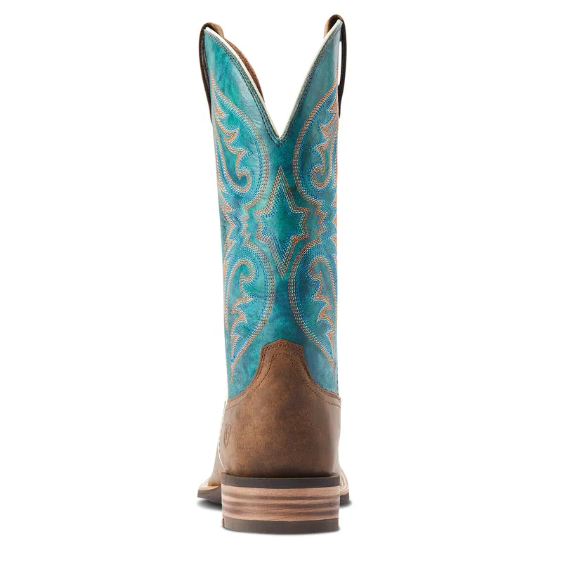 'Ariat' Men's 13 Ricochet Western Square Toe - Aged Tan / Mystic Teal