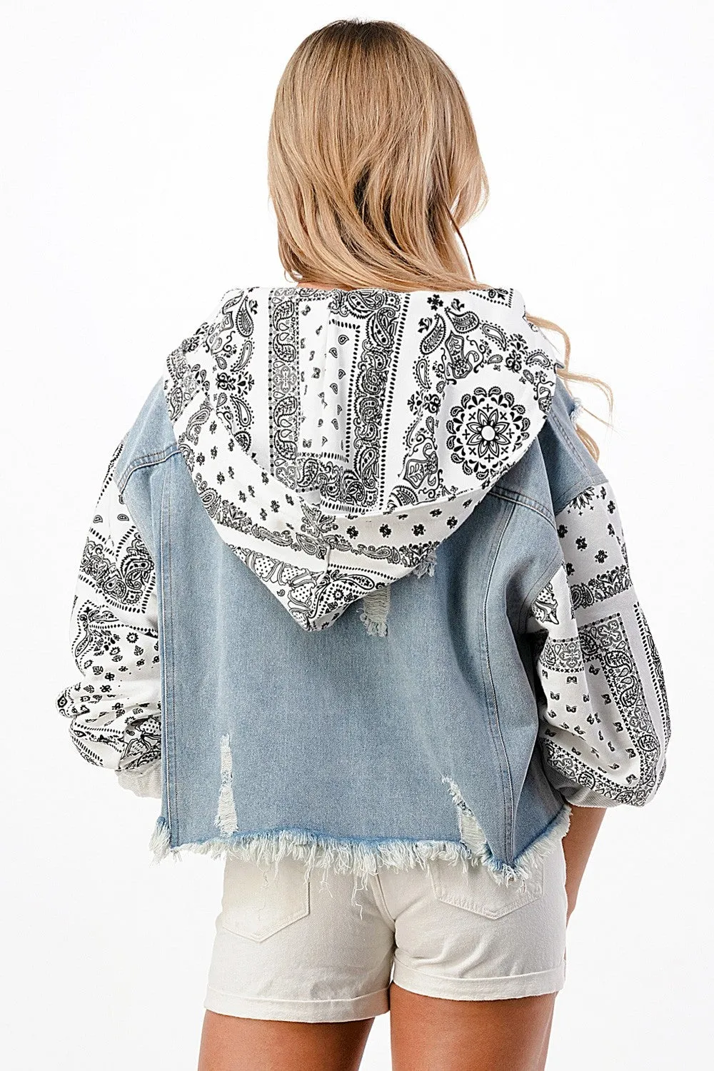 Bandana Print Denim Jacket