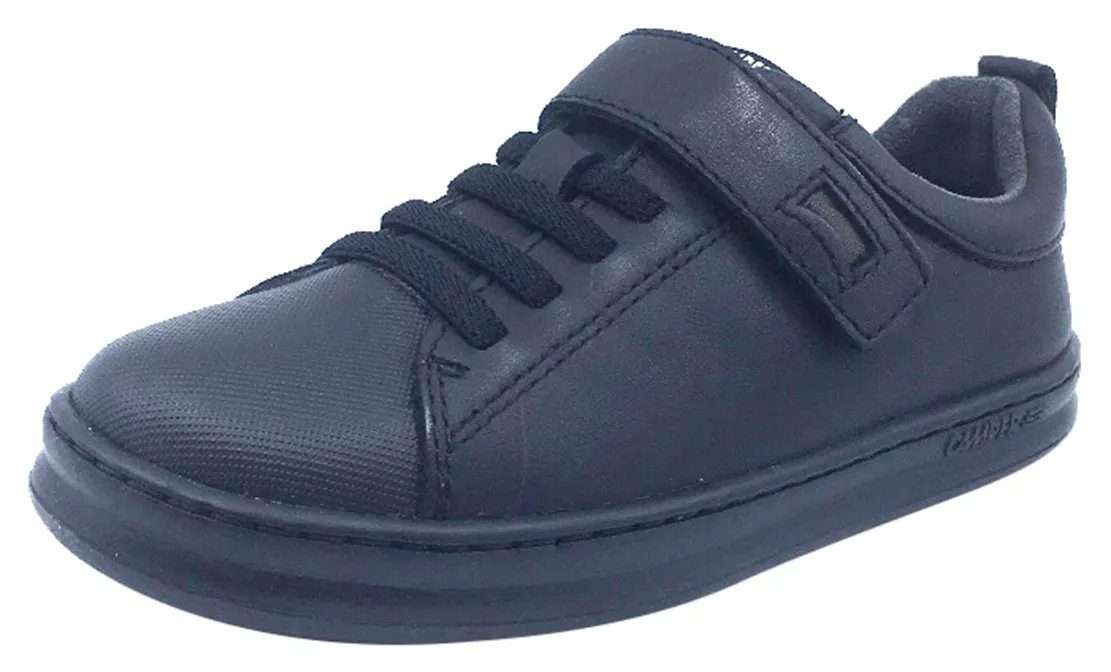 Camper for Boy's and Girl's Leather Hook and Loop Elastic Laces Black Sneaker