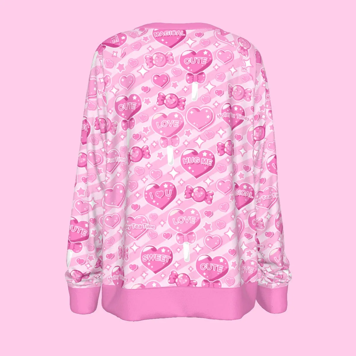 Candy Love Hearts (Pink Cutie) Women's Round Neck Raglan Sleeve Sweatshirt