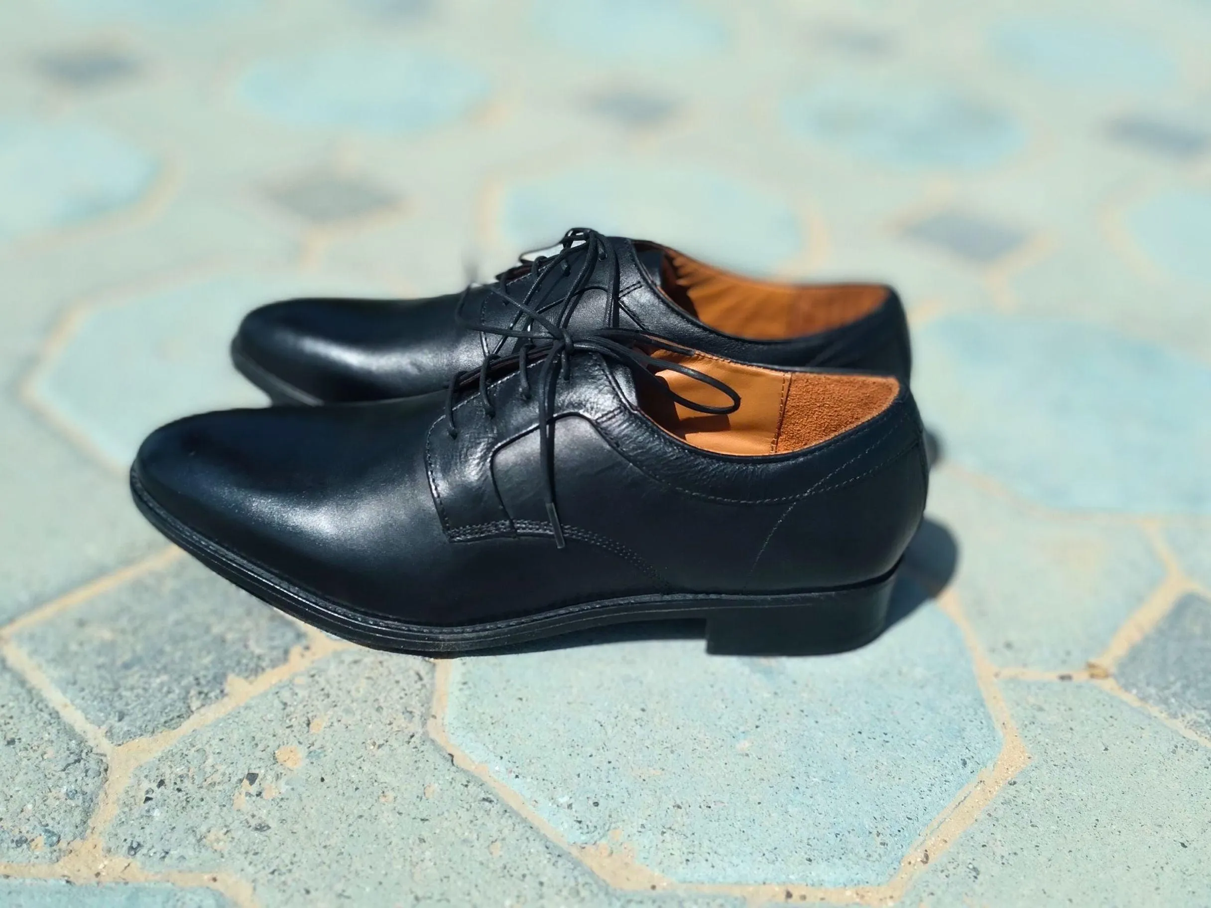 Derby Shoes Genuine Leather Plane Toe Black