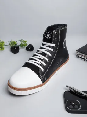 Ezok Black Lace-ups Leather Sneakers For Men