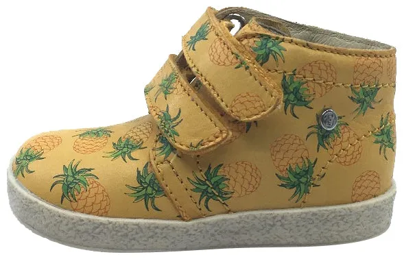 Falcotto Boy's & Girl's Mustard Yellow Pineapple Printed Leather Double Strap High Top Sneaker Shoe