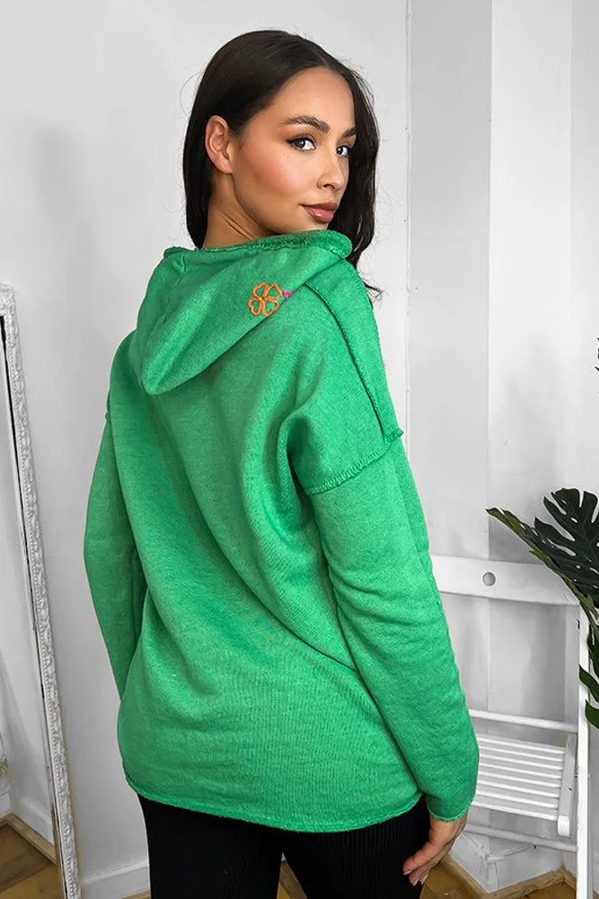 Green Cotton Blend Star Detail Hoodie