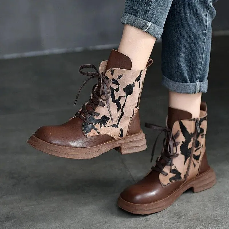 Handmade Leather Women's Casual Shoes: ILK1257 Embroidery Ankle Boots