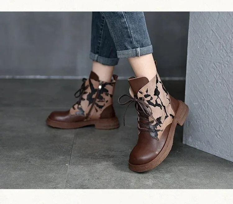 Handmade Leather Women's Casual Shoes: ILK1257 Embroidery Ankle Boots