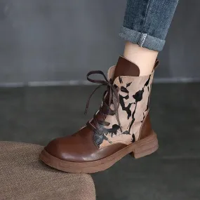 Handmade Leather Women's Casual Shoes: ILK1257 Embroidery Ankle Boots