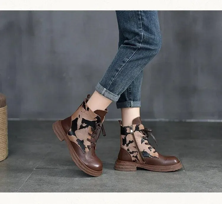 Handmade Leather Women's Casual Shoes: ILK1257 Embroidery Ankle Boots