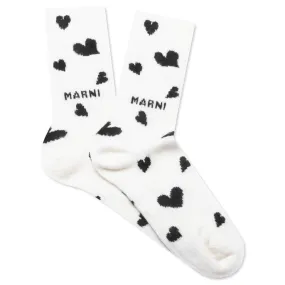 Heart Motif Wool Socks - Talc