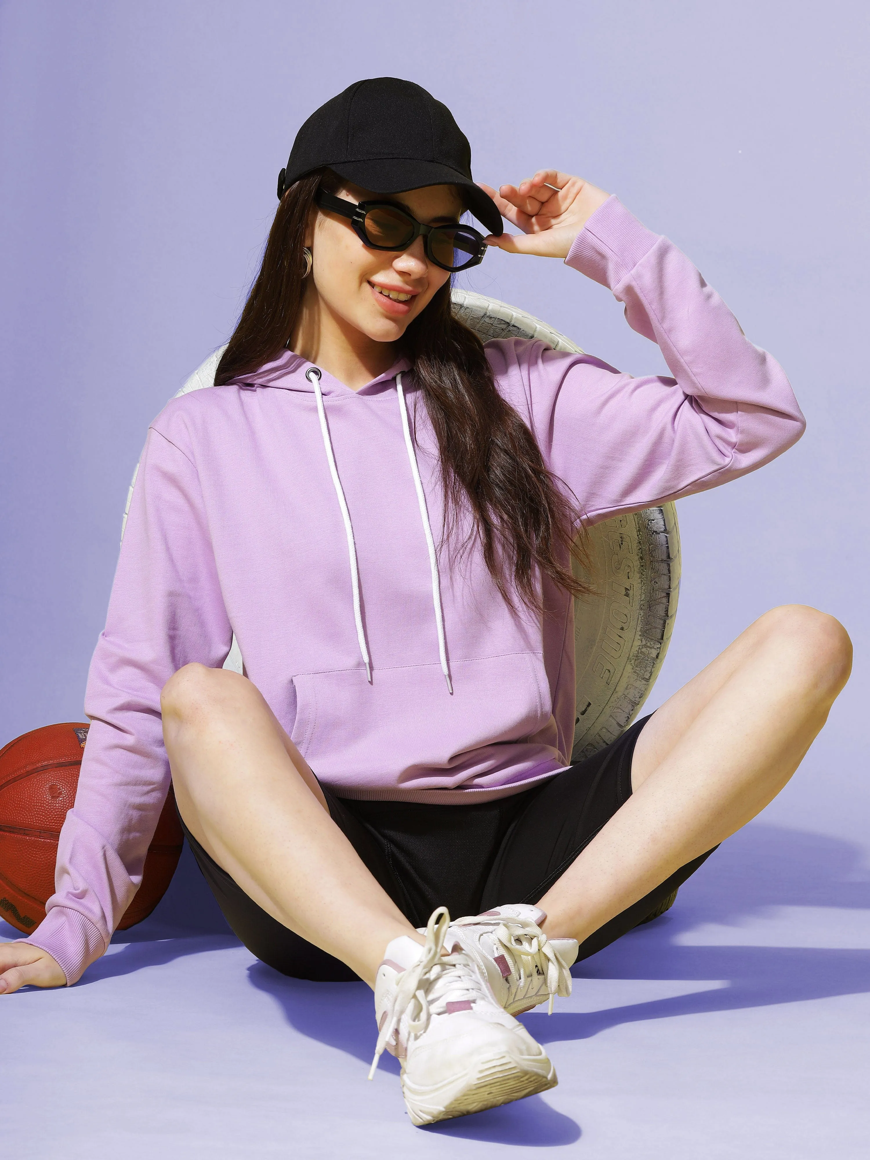 Hosiery Cotton Hoodie Lavendar