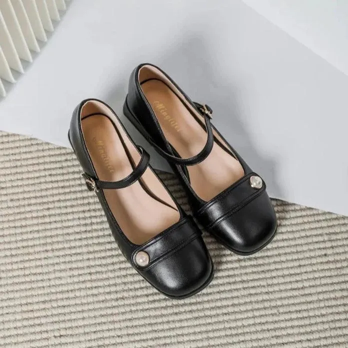 Korean Style Women's Leather Low Heels Casual Shoes - X256-9