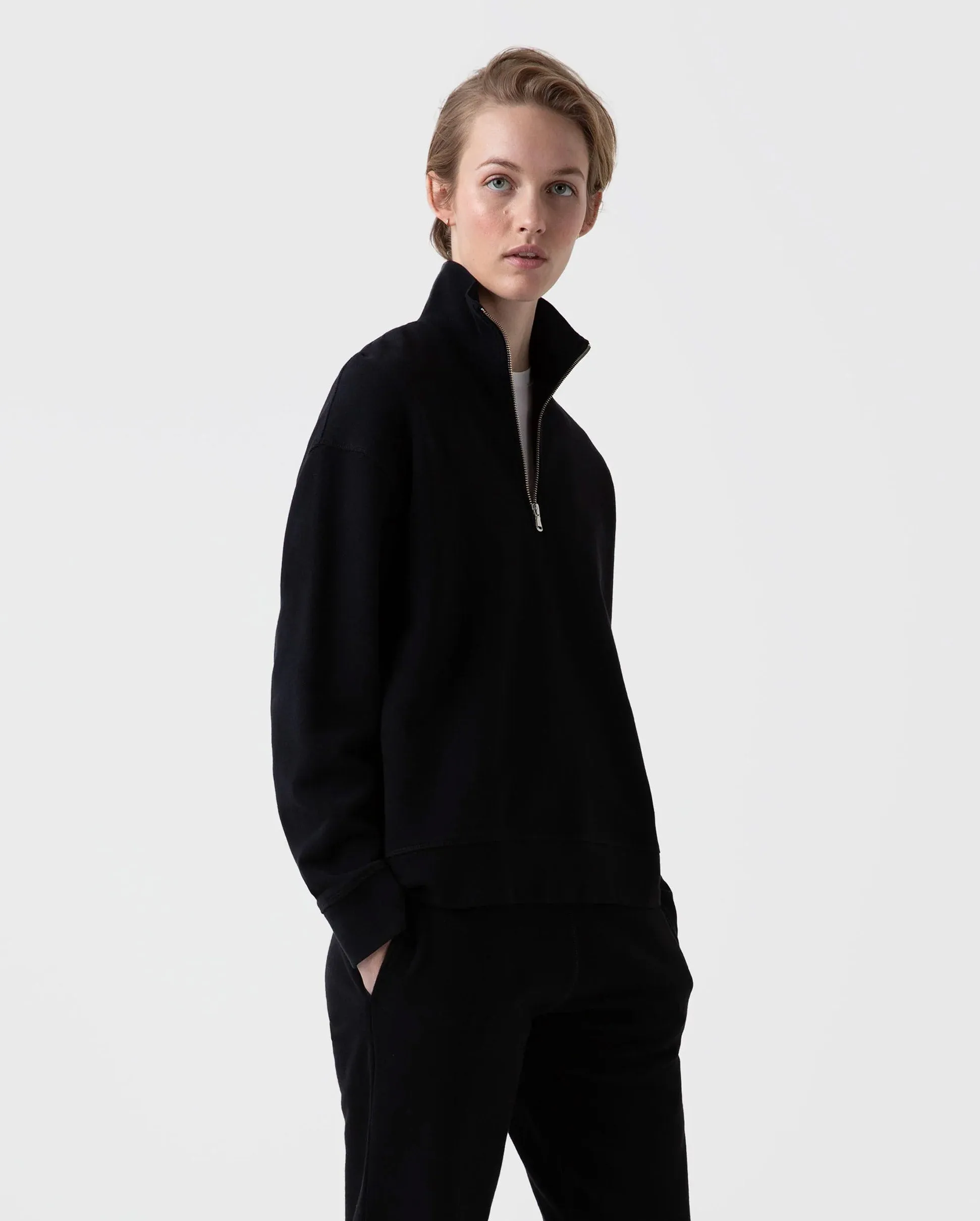 LOOPBACK HALF ZIP SWEATSHIRT / BLACK