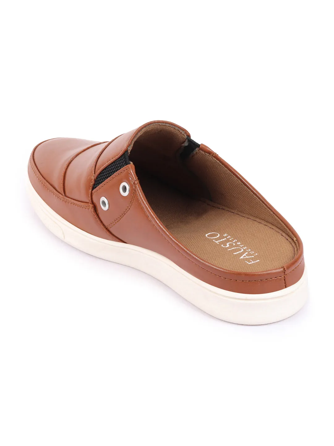 Men Tan Casual Back Open Classic Slip On Shoes