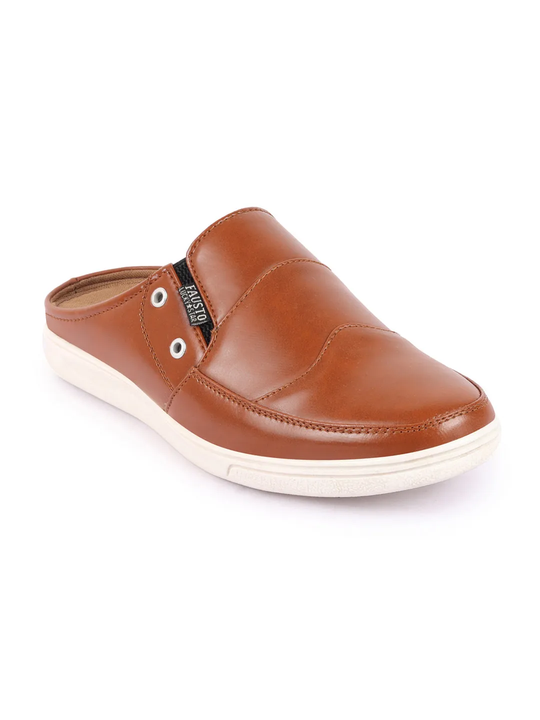 Men Tan Casual Back Open Classic Slip On Shoes