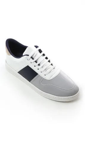 O179079 Tri-Tone Round Toecap Casual Shoes - Light Grey, White & Navy Blue