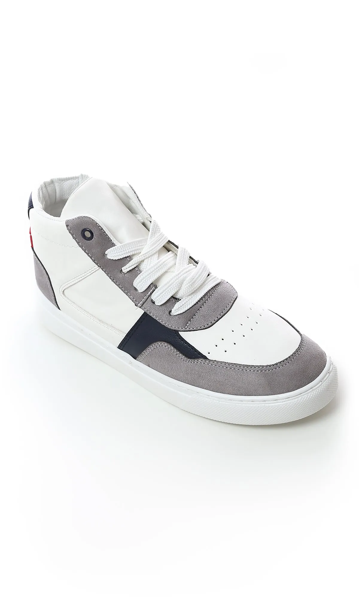 O180408 Tri-Tone Leather High-Neck Casual Shoes - White, Grey Navy Blue