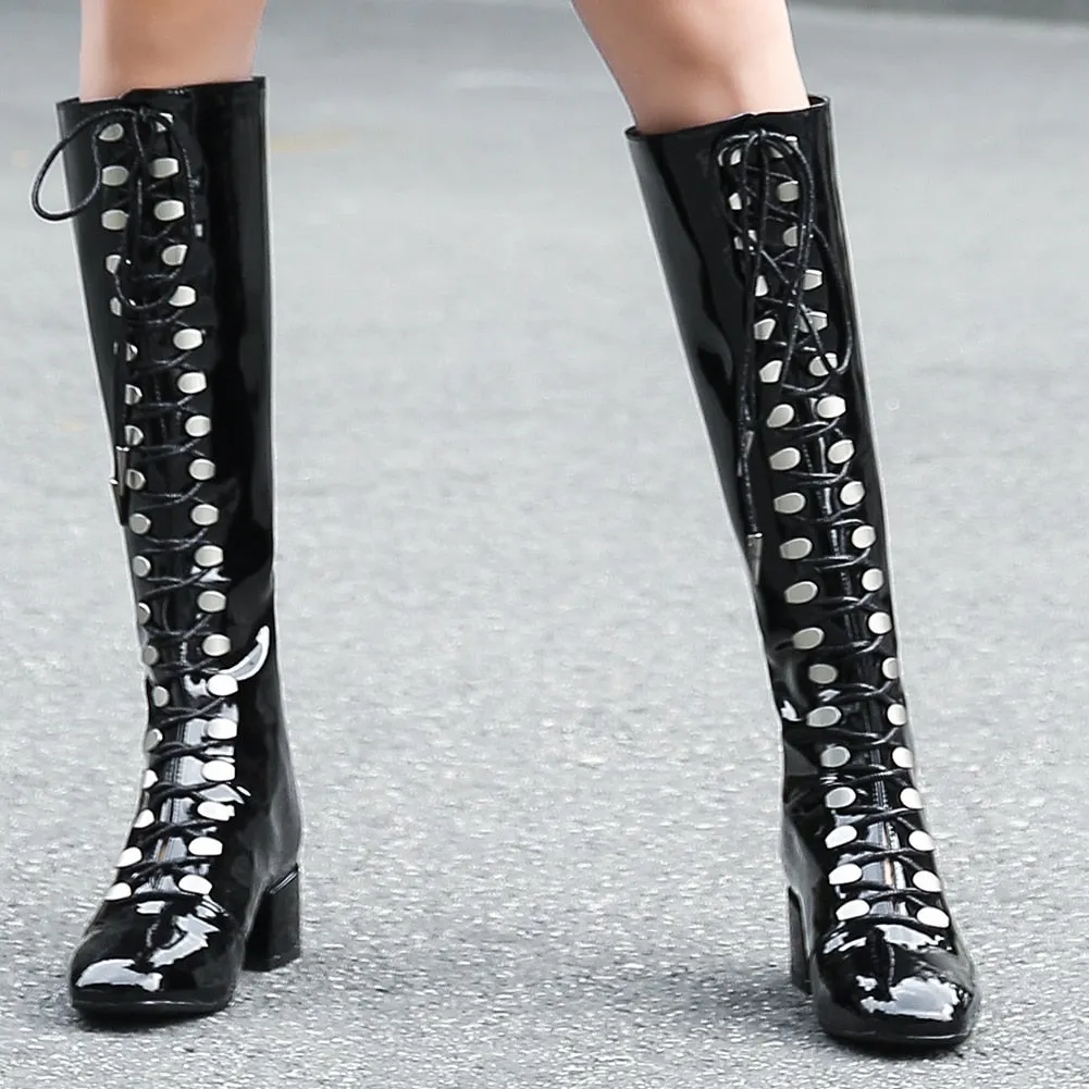 Square Heels Lace Up street style martin Boots