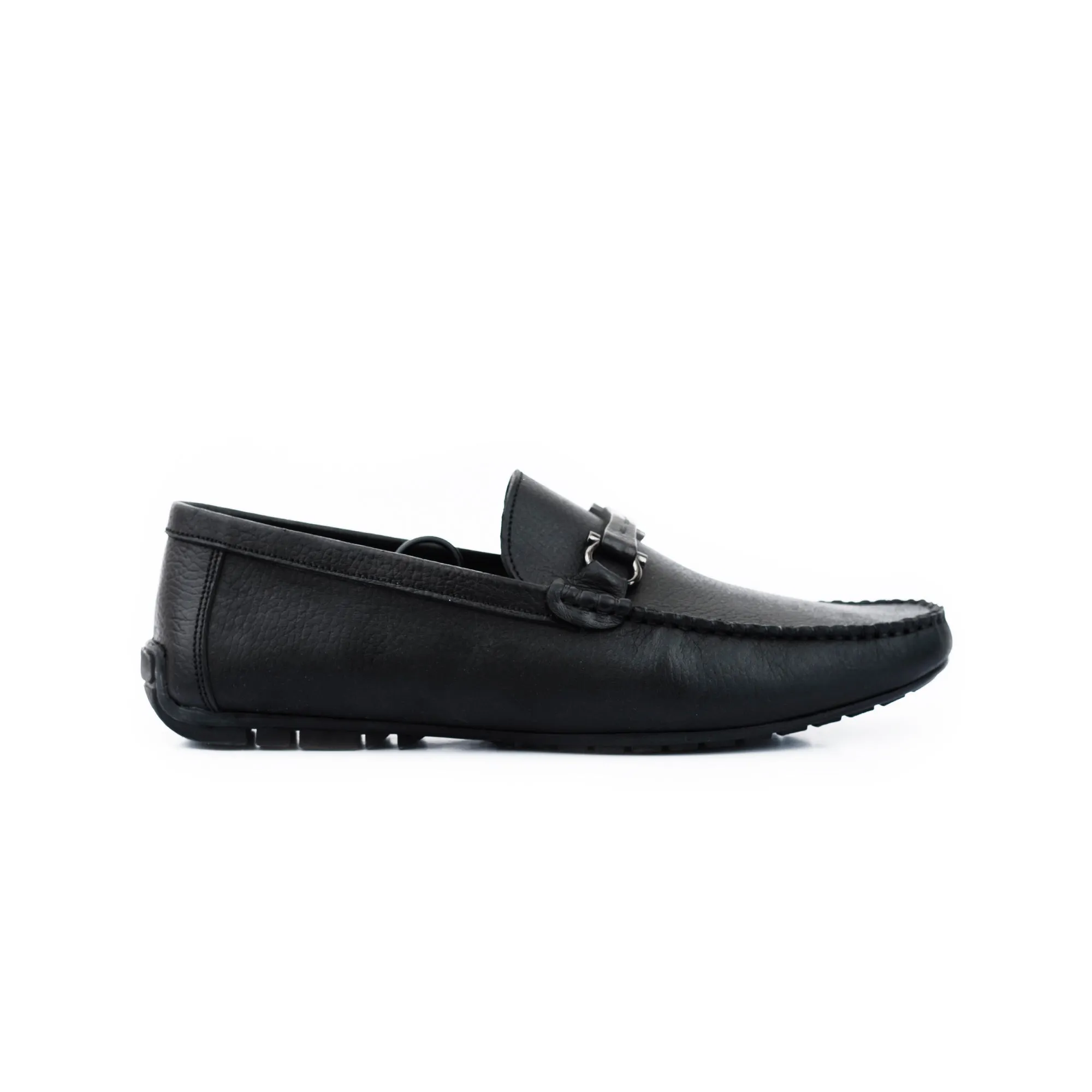 Stitched Horse Bit Buckled Moccasin-Black