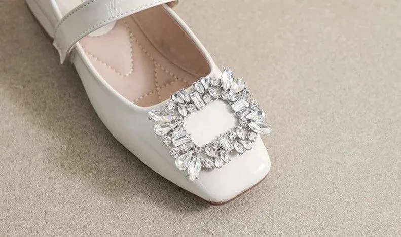 W2381 Women's Casual Shoes - Low Heels With Rhinestone Design