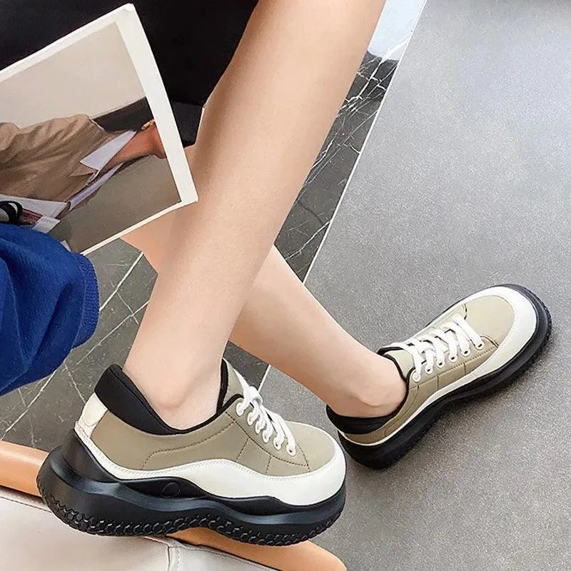 Y107 Women's Casual Shoes - Leather Platform Sneakers